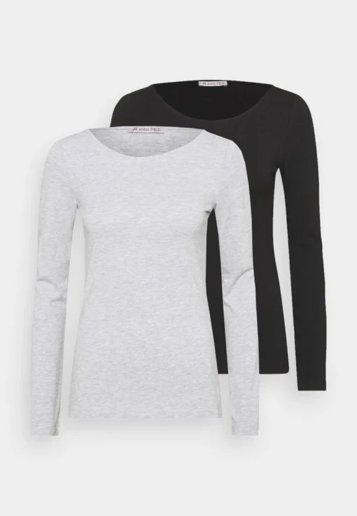 Anna Field 2 PACK - Langarmshirt - Black/mottled Grey -Bekleidungsgeschäft a08b888d9ddc4593b2c85c83593a47a8